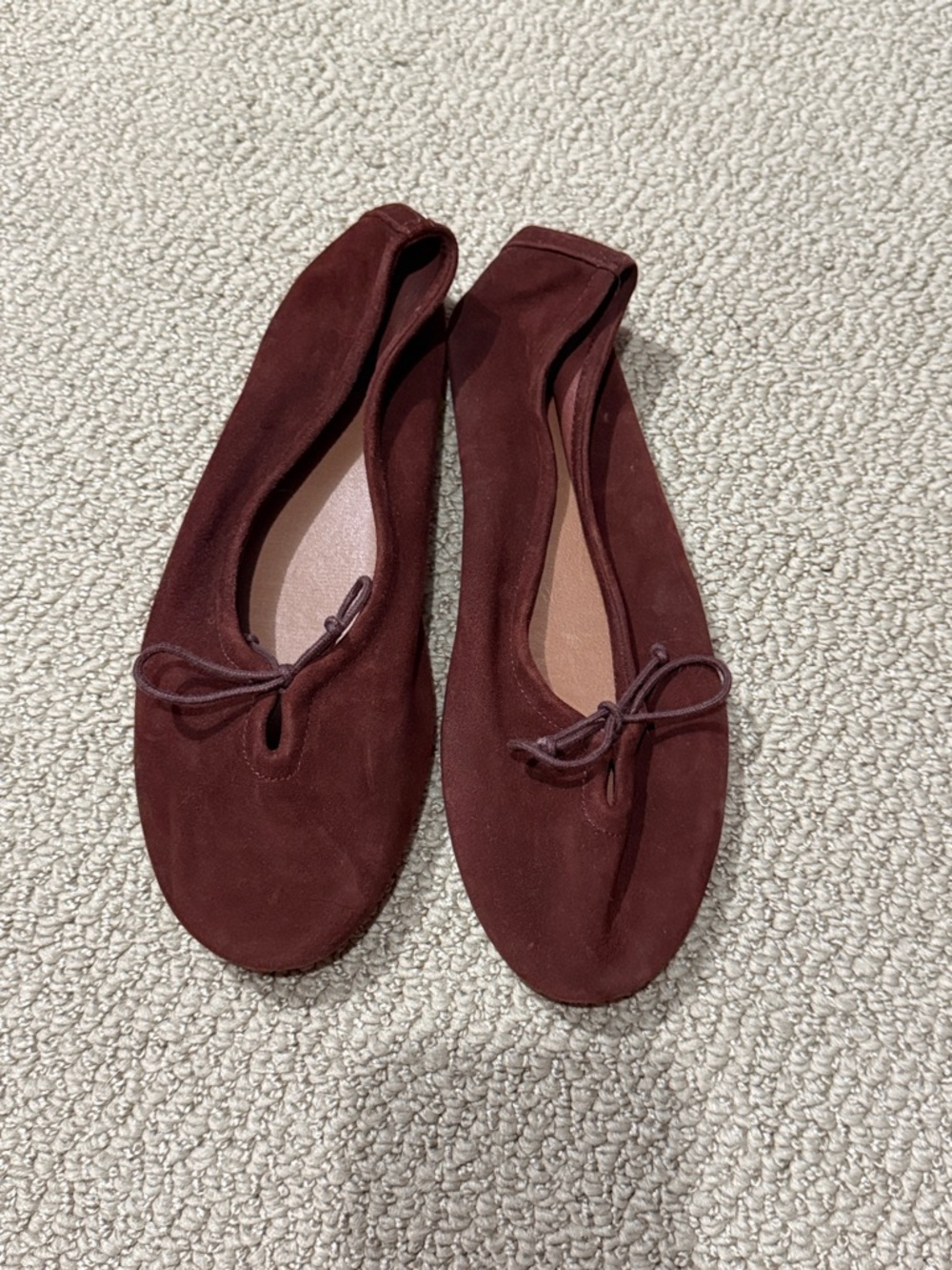 SOLD Zara Brown Suede Ballet Flats with Top Bow